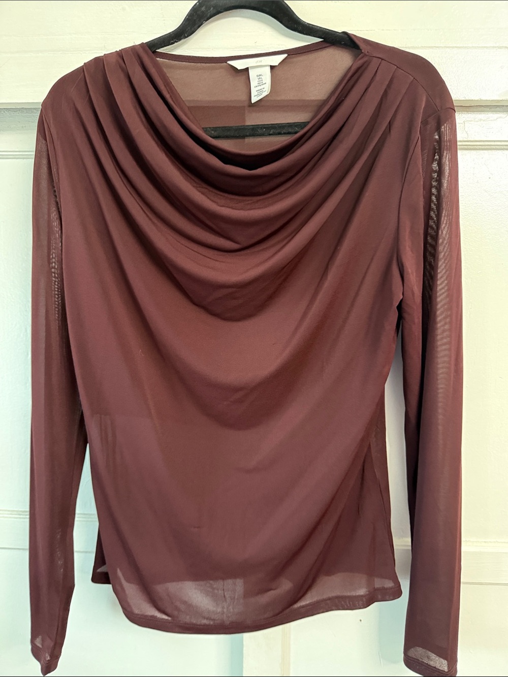 H&M Draped Cowl Neck Long-Sleeve Top - brown